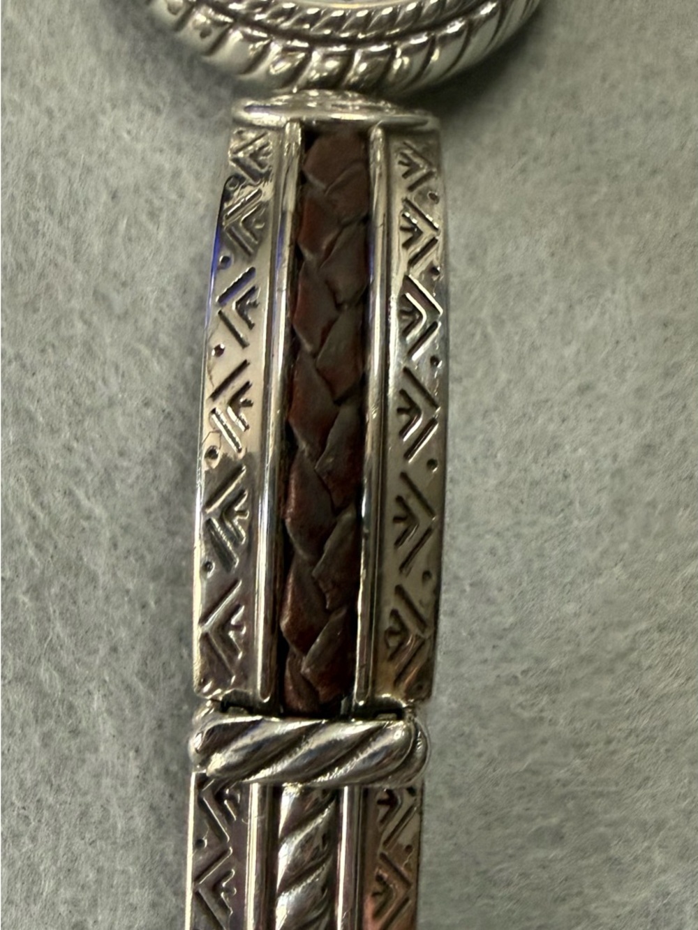 Brighton Watch Capistrano Silver Toned Brown Leather Braided Inlay Southwestern - Picture 11 of 15